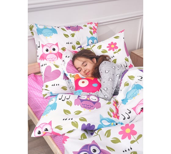 Изображение товара Комплект постельного белья для детей Guten Morgen бязь, рис.1067, Funny owls 1.5 спальное, с 1 наволочкой, 50x70 см ПБ-1067-143-150-50-1бм