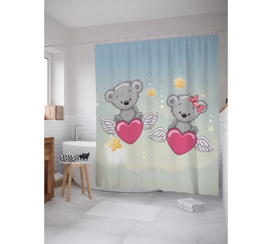 Изображение товара Штора (занавеска) для ванной JoyArty "Мишки в полете" из сатена, 180х200 см sc_378860