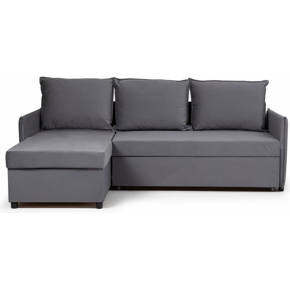 Изображение товара Угловой диван-кровать Марсель Divan24 темно-серый велюр с подлокотниками дельфин