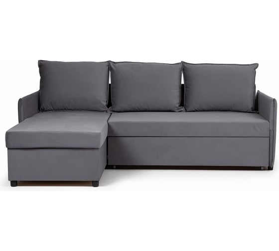 Изображение товара Угловой диван-кровать Divan24 Марсель, темно-серый, велюр, с подлокотниками, дельфин, двуспальный 70300350