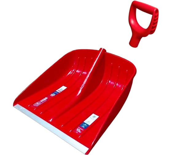 Изображение товара Лопата пластиковая ООО Агростройлидер ASL Strong Winter 450х450 мм цветная с алюминиевой планкой с цветной V-ручкой Премиум Комплект СНЕГ-01.43.03