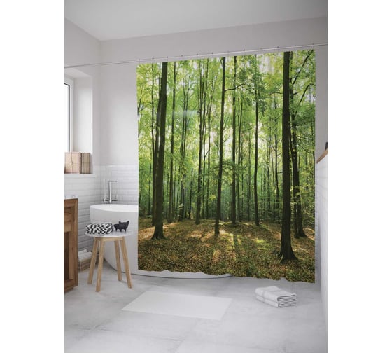 Изображение товара Штора (занавеска) для ванной JoyArty "Мудрость леса" из сатена, 180х200 см с крючками, sc_9315