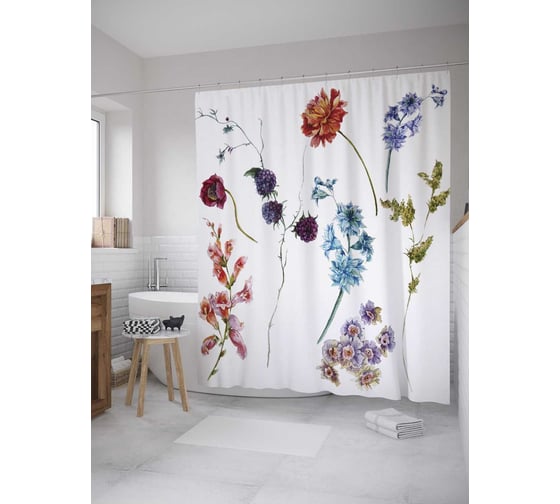Изображение товара Штора (занавеска) для ванной JoyArty "Цветочный подбор" из сатена, 180х200 см с крючками, sc_9119