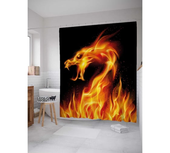Изображение товара Штора (занавеска) для ванной JoyArty "Огненный дракон" из сатена, 180х200 см с крючками, sc_36688