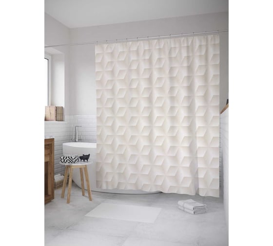 Изображение товара Штора (занавеска) для ванной JoyArty "Выпуклые ромбы" из сатена, 180х200 см с крючками, sc_33356