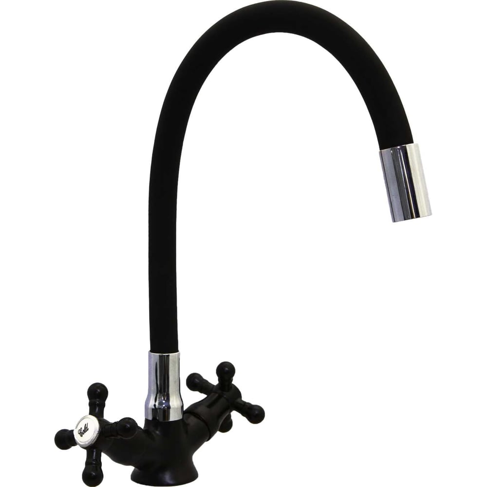 Изображение товара Кухонный смеситель елочка ЦС СМ 25ш К Мет_Крест излив гибкий черный