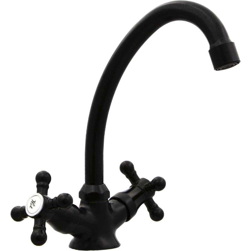 Изображение товара Современный черный двухрычажный смеситель для кухни с поворотным изливом