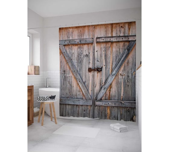 Изображение товара Штора (занавеска) для ванной JoyArty "Деревянные ворота" из сатена, 180х200 см с крючками, sc_5413