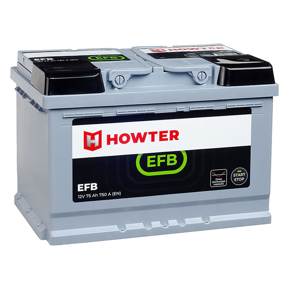Изображение товара Аккумулятор Howter EFB 75R 12В 75Ач 750А, габариты 278x175x190 мм