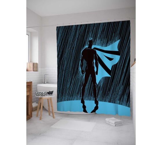 Изображение товара Штора (занавеска) для ванной JoyArty "Супермен под дождем" из сатена, 180х200 см с крючками, sc_38709