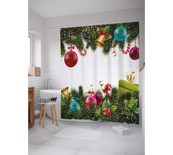 Изображение товара Штора (занавеска) для ванной JoyArty "Игрушки и подарки" из сатена, 180х200 см с крючками, sc_37035