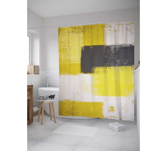 Изображение товара Штора (занавеска) для ванной JoyArty "Лоскуты гранж" из сатена, 180х200 см с крючками, sc_34721