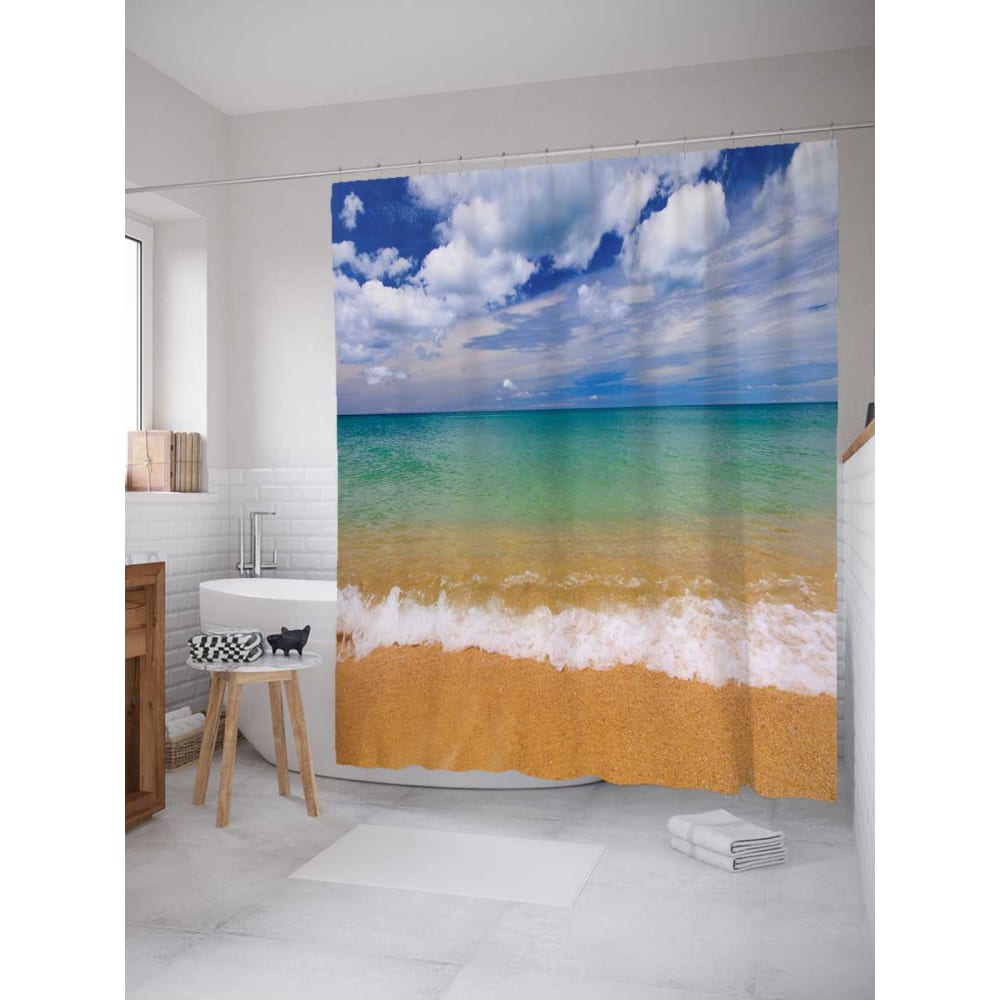 Купить Шторка-занавеска для ванной JOYARTY, Тропический пляж, песочный