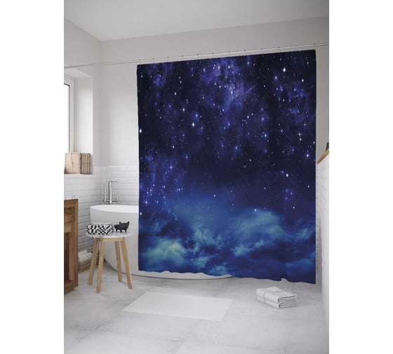 Изображение товара Штора (занавеска) для ванной JoyArty "Звездный космос" из сатена, 180х200 см с крючками, sc_35629