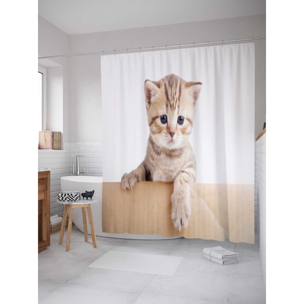 Изображение товара Штора для ванной JoyArty Маленький котенок 180х200 см с крючками сатен водоотталкивающая