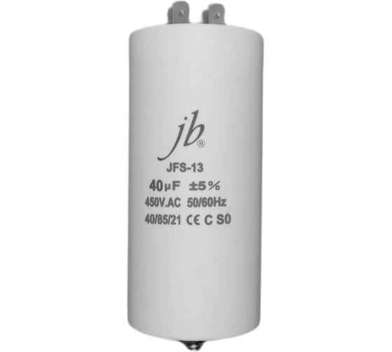 Изображение товара Конденсатор пусковой JB Capacitors 40мкФ, 450В, 50х109, JFS-13 (CBB60-E) (клеммы+болт), JFS13A6406J000000B-317