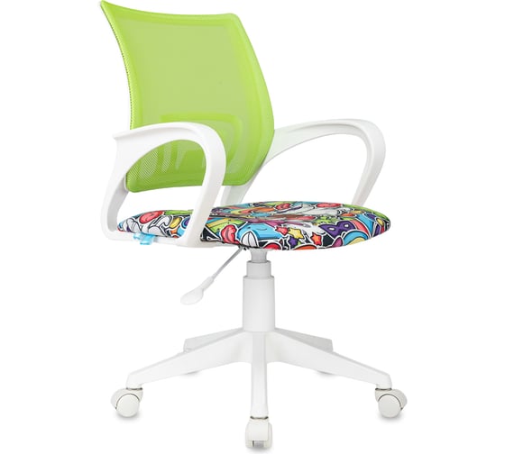 Изображение товара Кресло детское Helmi HL-K95 R (W695) Airy, спинка сетка салатовая/сиденье ткань с рисунком маскарад, пиастра, пластик белый 361367