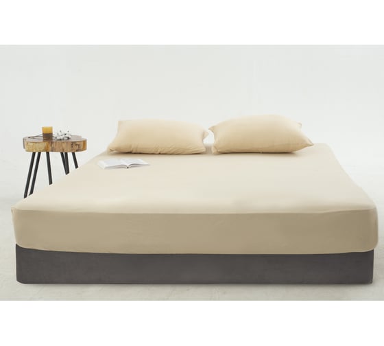 Изображение товара Простыня на резинке KUPU-KUPU CANDY 180х200х25 см, трикотажная, бежевый KPC-180/бежевый