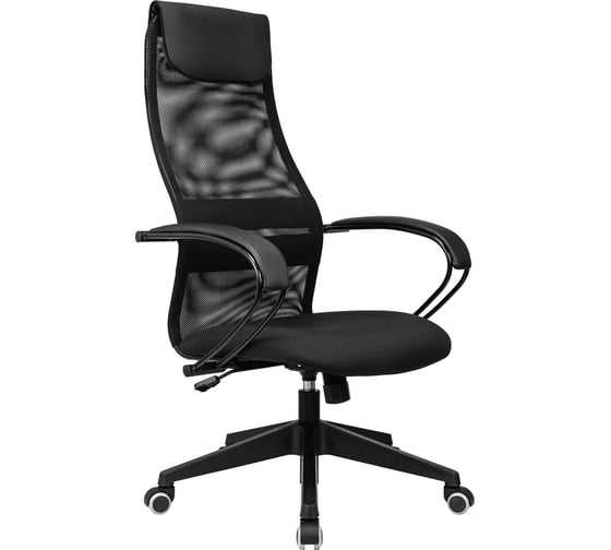 Изображение товара Кресло руководителя Helmi HL-E87, спинка сетка черная/экокожа, сиденье ткань черная, пластик, механизм качания 368516