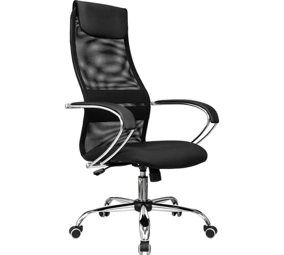 Изображение товара Кресло руководителя Helmi HL-E87, CH, спинка сетка черная/экокожа, сиденье ткань черная, хром, механизм качания 368518