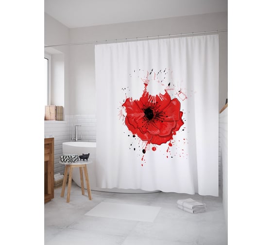 Изображение товара Штора (занавеска) для ванной JoyArty "Акварельный мак" из сатена, 180х200 см с крючками, sc_53360