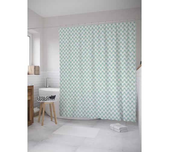 Изображение товара Штора (занавеска) для ванной JoyArty "Длинные зигзаги" из сатена, 180х200 см с крючками, sc_60679