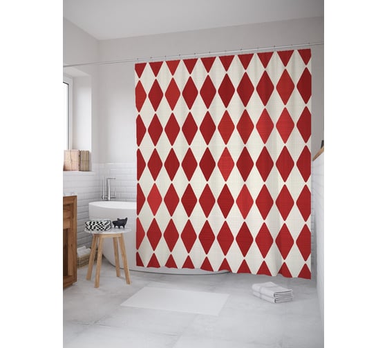 Изображение товара Штора (занавеска) для ванной JoyArty "Ромбы аргайл" из сатена, 180х200 см с крючками, sc_62859