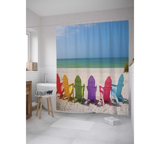 Изображение товара Штора (занавеска) для ванной JoyArty "Радужные лежаки" из сатена, 180х200 см с крючками, sc_8244