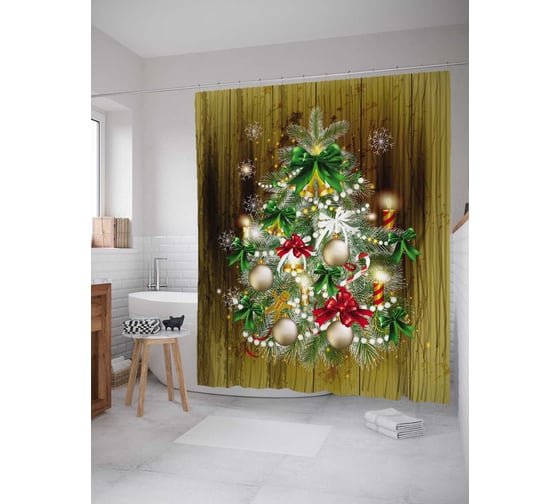 Изображение товара Штора (занавеска) для ванной JoyArty "Маленькая елочка" из сатена, 180х200 см с крючками, sc_78070