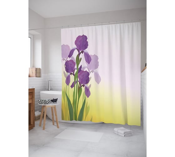 Изображение товара Штора (занавеска) для ванной JoyArty "Цветение ирисов" из сатена, 180х200 см с крючками, sc_62753