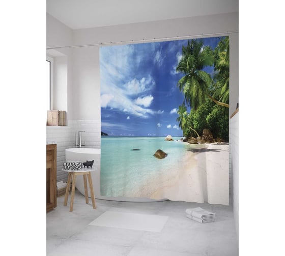 Изображение товара Штора (занавеска) для ванной JoyArty "Морское дыхание" из сатена, 180х200 см с крючками, sc_8969