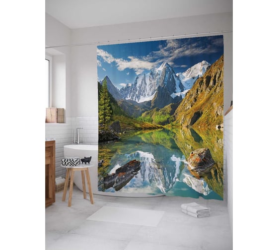Изображение товара Штора (занавеска) для ванной JoyArty "В поисках озера" из сатена, 180х200 см sc_378818