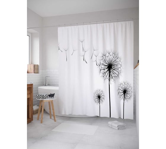 Изображение товара Штора (занавеска) для ванной JoyArty "Грустные одуванчики" из сатена, 180х200 см с крючками, sc_7050