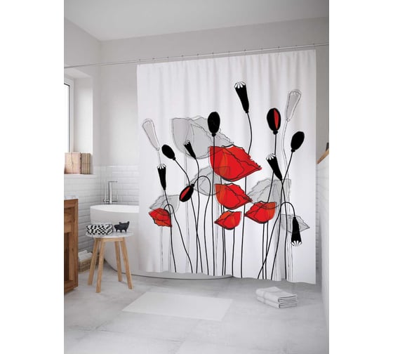 Изображение товара Штора (занавеска) для ванной JoyArty "Цветочный поцелуй" из сатена, 180х200 см с крючками, sc_3760