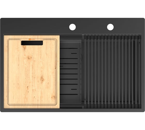 Изображение товара Мойка кухонная Lemark IORDANA 780 из нерж.стали, черная матовая, в комплекте ролл-мат, коландер, разд.доска, крепеж, арматура сливная с прямоуг.переливом, сифон 9932120