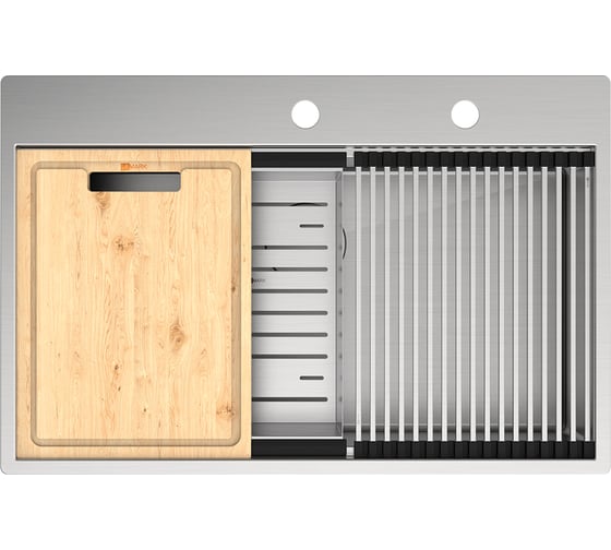 Изображение товара Мойка кухонная Lemark IORDANA 780 из нерж.стали, стальная, в комплекте ролл-мат, коландер, разд.доска, крепеж, арматура сливная с прямоуг.переливом, сифон 9937117