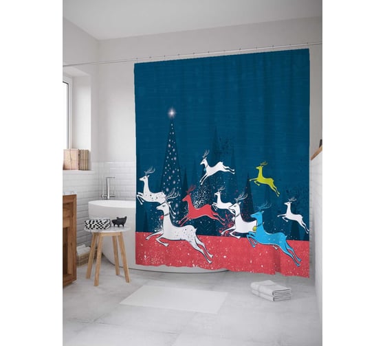 Изображение товара Штора (занавеска) для ванной JoyArty "Олени в спешке" из сатена, 180х200 см sc_378914