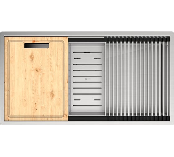 Изображение товара Мойка кухонная Lemark TABAGA 820 из нерж.стали цвет:сталь в комплекте ролл-мат, коландер, разд.доска, крепеж, арматура сливная с прямоуг.переливом, сифон 9937133