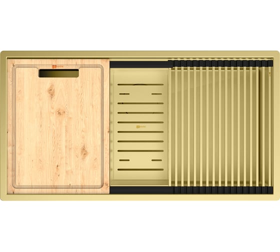 Изображение товара Мойка кухонная Lemark TABAGA 820 из нерж.стали цвет: свет.золото в комплекте ролл-мат, коландер, разд.доска, крепеж, арматура сливная с прямоуг.переливом, сифон 9938134
