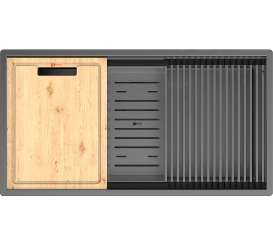 Изображение товара Мойка кухонная Lemark TABAGA 820 из нерж.стали цвет:графит в комплекте ролл-мат, коландер, разд.доска, крепеж, арматура сливная с прямоуг.переливом, сифон 9936135