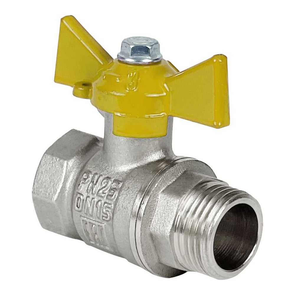 Кран шаровой Valfex N/P59 бирка для газа, 3/4 ВР/НР, ручка-бабочка, латунный никелированный 11Б27фтМ (72/18) VF.278.NB3.034.N/P59.Bir