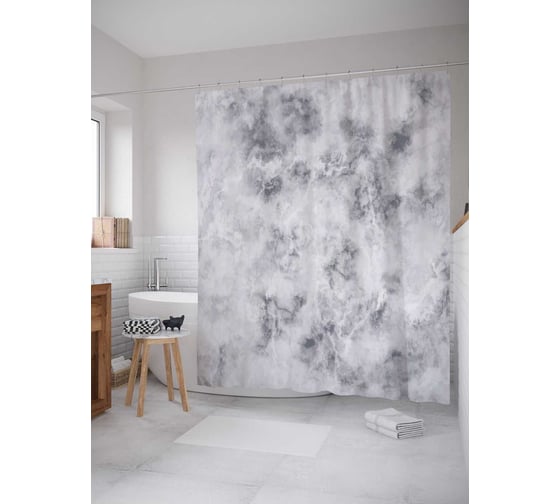 Изображение товара Штора (занавеска) для ванной JoyArty "Монохромный мрамор" из сатена, 180х200 см с крючками, sc_37010