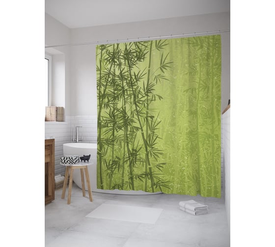 Изображение товара Штора (занавеска) для ванной JoyArty "Бамбуковые заросли" из сатена, 180х200 см с крючками, sc_61329