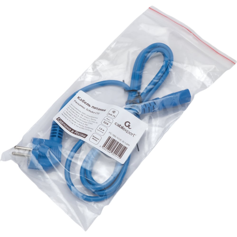 Изображение товара Кабель питания Cablexpert Schuko-C13 1.8м медь с заземлением синий