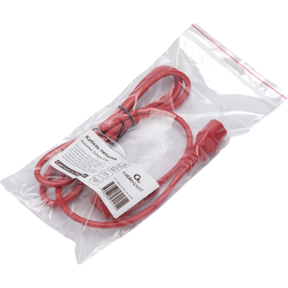 Изображение товара Кабель питания Cablexpert Schuko-C13 1.8м с заземлением медь красный