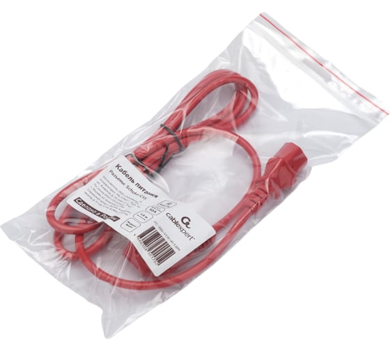 Изображение товара Кабель питания Cablexpert (RU) Schuko-C13, 3x0.75мм2, 10A, с заземлением, медь, 1.8м, красный, пакет, PC-186-VDE-R-1.8M