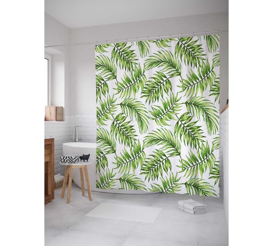 Изображение товара Штора (занавеска) для ванной JoyArty "Ветки папоротника" из сатена, 180х200 см с крючками, sc_36015