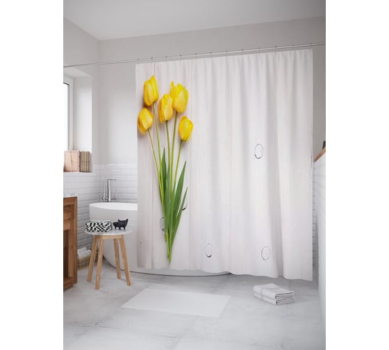 Изображение товара Штора (занавеска) для ванной JoyArty "Букет тюльпанов" из сатена, 180х200 см с крючками, sc_55149