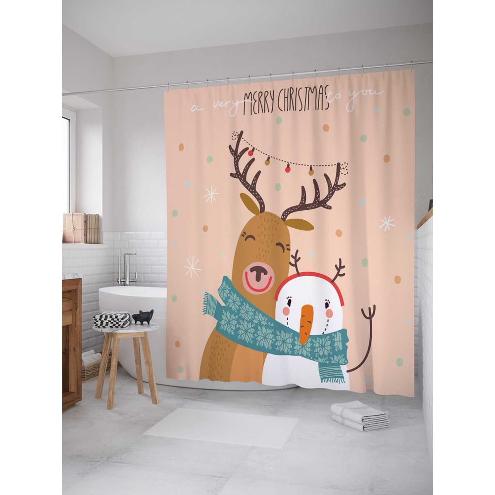 Изображение товара Штора для ванной JoyArty "Шарф на двоих" сатен 180х200 см с крючками коричневая