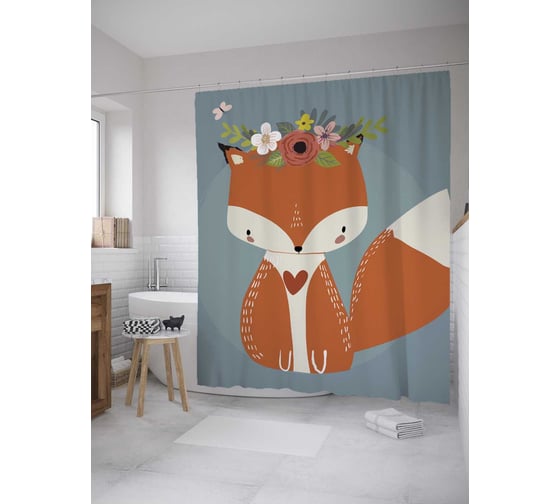 Изображение товара Штора (занавеска) для ванной JoyArty "Скромная лисичка" из сатена, 180х200 см sc_378476